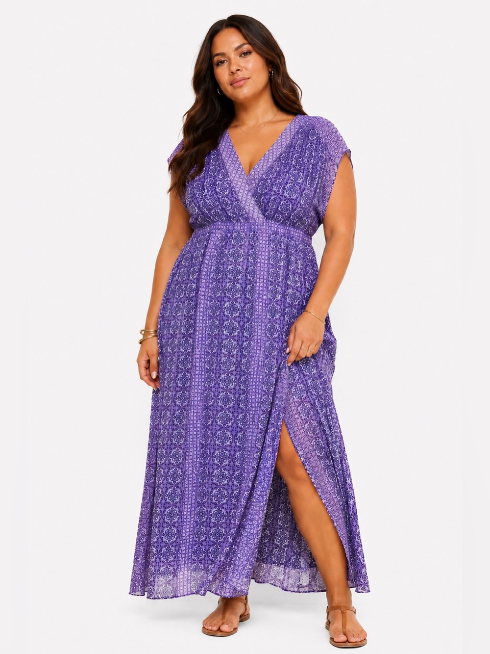 Lane Bryant Purple Boho Mandala Print Front Slit‎ Maxi Goddess Dress 26/28